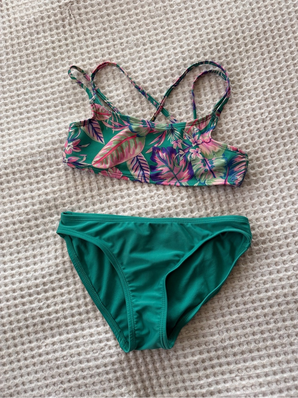 Girls’ abstract tropical jungle flowers bikini